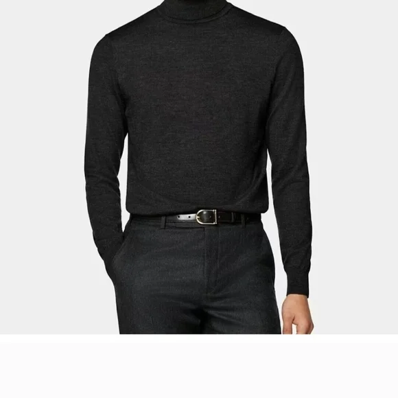 Flawed Suitsupply 100% Merino Wool Classic Black Turtleneck Sweater - Picture 3 of 14